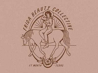 Frida Beauty Collective Cowgirl apparel design beauty collective cowgirl desert femme fort worth frida horse illustration illustrator merch procreate salon southwestern texas western