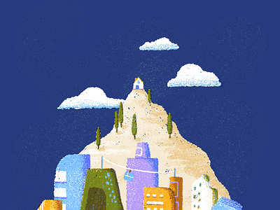 Escape the rest buildings city illustration mountain procreate riso risoprint texture