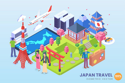 Isometric Japan Travel Holiday Vector Concept 3d 3d animation 3d art 3d concept 3d illustration agency app business character conceptual design development flat illustration illustrations landing page vector web website