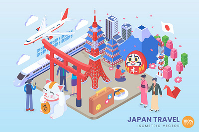 Isometric Japan Travel Vector Concept 3d 3d animation 3d art 3d concept 3d illustration agency app business character concept conceptual development flat illustration illustrations landing page vector web website