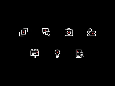 Toyota Creative Lens Icons agrib automotive billboard black white red creative creative lens custom icons dark icon set dark icons designing headlines icon designer icon set iconography icons lens line art line icons ticket toyota