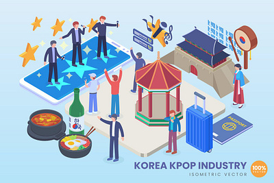 Isometric Korea Kpop Industry Vector Concept 3d 3d animation 3d art 3d concept 3d illustration agency app business character concept conceptual development flat illustration illustrations landing page vector web website