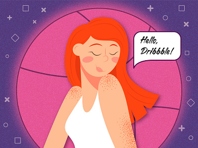 Hello, Dribbble! adobe illustrator art colorful dribble flat flat design flat style girl graphic design hello dribbble illustration art inspiration moon night red space vector vector art vector illustration woman