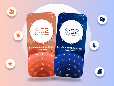 Alarm | Reminder | Mobile App UI alarm blue clean clock concept design design figma freelance graphic design hire mobile design modern monochromatic orange reminder simple ui ui challenge user interface ux