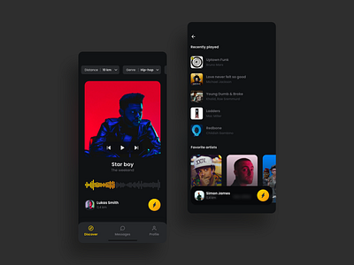 Profile Social Music App app card dark mode design friends iphone minimal music profile simple ui ux yellow