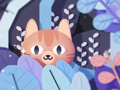 Cat hiding behind the leaves.:> 2d 3d art blender3d cat character color color correction design designer dribbble fun graphic design illustration model photoshop procreate project purple texture