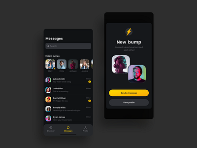 Messages Social Music App app card chat connection dark mode design ios iphone match messages ui ux