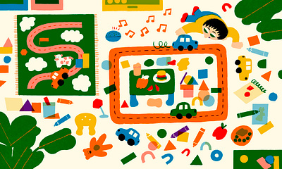 Playroom Illustration adobe adobe illustrator children children book illustration colorful coloring crayons drawing editorial exploration illu illustration kids plants play play blocks playing shapes snacks toys