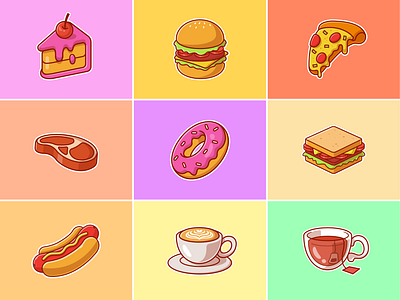 Food stickers🍰🍔🍕🥩 accessories barbeque beef cake coffee cup cake cute dessert drink fast food flying food food food sticker icon illustration logo ornament restaurant sticker