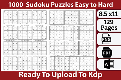 1000 Sudoku Puzzles Easy to Hard 3d animation app branding design graphic design illustration interior kdp logo motion graphics template typography ui ux vector