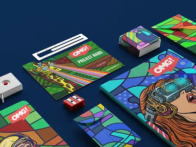 OMG! Brand bold brand brand design brand identity branding colors colourful colours contemporary funky illustration logo design modern omg pop pop art pop culture quirky retro stained glass