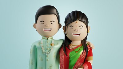 Marathi Couple 3d Illustration 3d character 3d character design 3d icon 3dillustration blender3d cinema4d design graphic design illustration invitation print design ui uiux webillustration wedding illustration