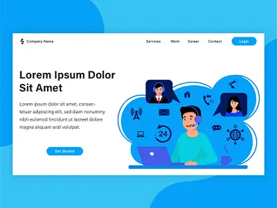 Customer support landing page project banner design flat illustration graphic design illustration landing page poster vector web banner web design
