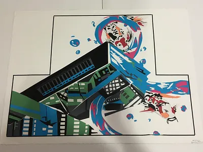 Koi Fish City fish fish paper cut illustration