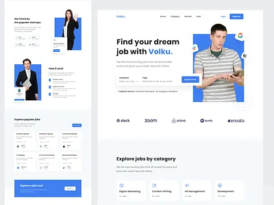 Volku - Job Finder Landing Page carrer clean create job cv resume design hiring indeed job job finder job portal job seeker job site landing page ui ux web design web site