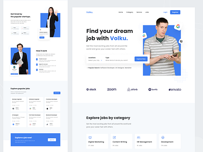 Volku - Job Finder Landing Page carrer clean create job cv resume design hiring indeed job job finder job portal job seeker job site landing page ui ux web design web site