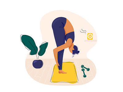 Exercise activity cartoon design exercise flat girl hand drawn illustration lady pose posture routine training vector woman yoga