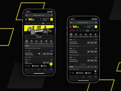 Parimatch: Home page Mobile 1xstavka betslip betting bookmaker bwin fonbet gambling interface ligastavok mobile navigation odds onlinecasino parimatch pm soccer sportsbook sportsfeed ui ux