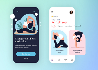 Yoga App UI Concept app application card clean crossfit exercise fitness app graphic gym health app illustration ios mobile running sport training ui ux workout yoga