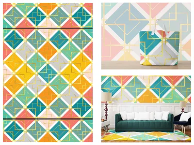 Seamless Geometric Color Pattern art collection color design digital fun geometric gold graphic interior pattern pattern design print seamless square style summer textile trend wallpaper