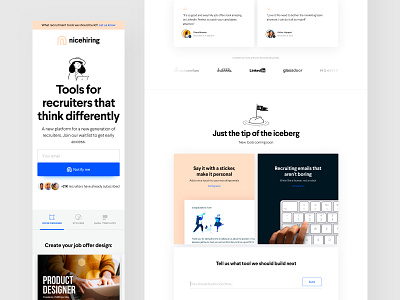 Nicehiring branding clean design home illustration mobile recruitment typography ui ux web white
