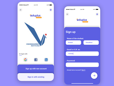 Sign Up - VIT Pune's Eduplus app app dailyui design illustration ui vitpune