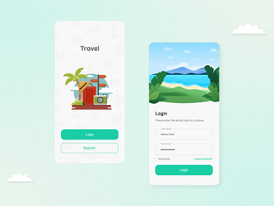 Travel App application design design figma figmadesign green app illustration login mobile app mobileapp travelapp travelappui ui ui login uiapp uiinterface uiux vector xd design