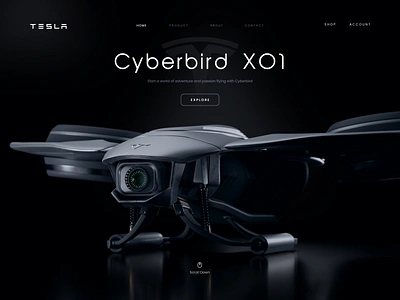 Drone Tesla - 3D Concept 3d animation blender c4d dark mode drone landing page minimalist modeling product render sketching tesla ui design ux design web 3d web design