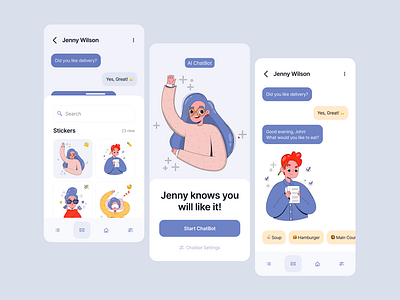 Kraaak! Illustration Kit branding chat chat screen chatbot delivery design dm figma illustrations interface mobile app mobile ui onboarding overlay sketch sticker ui vector web