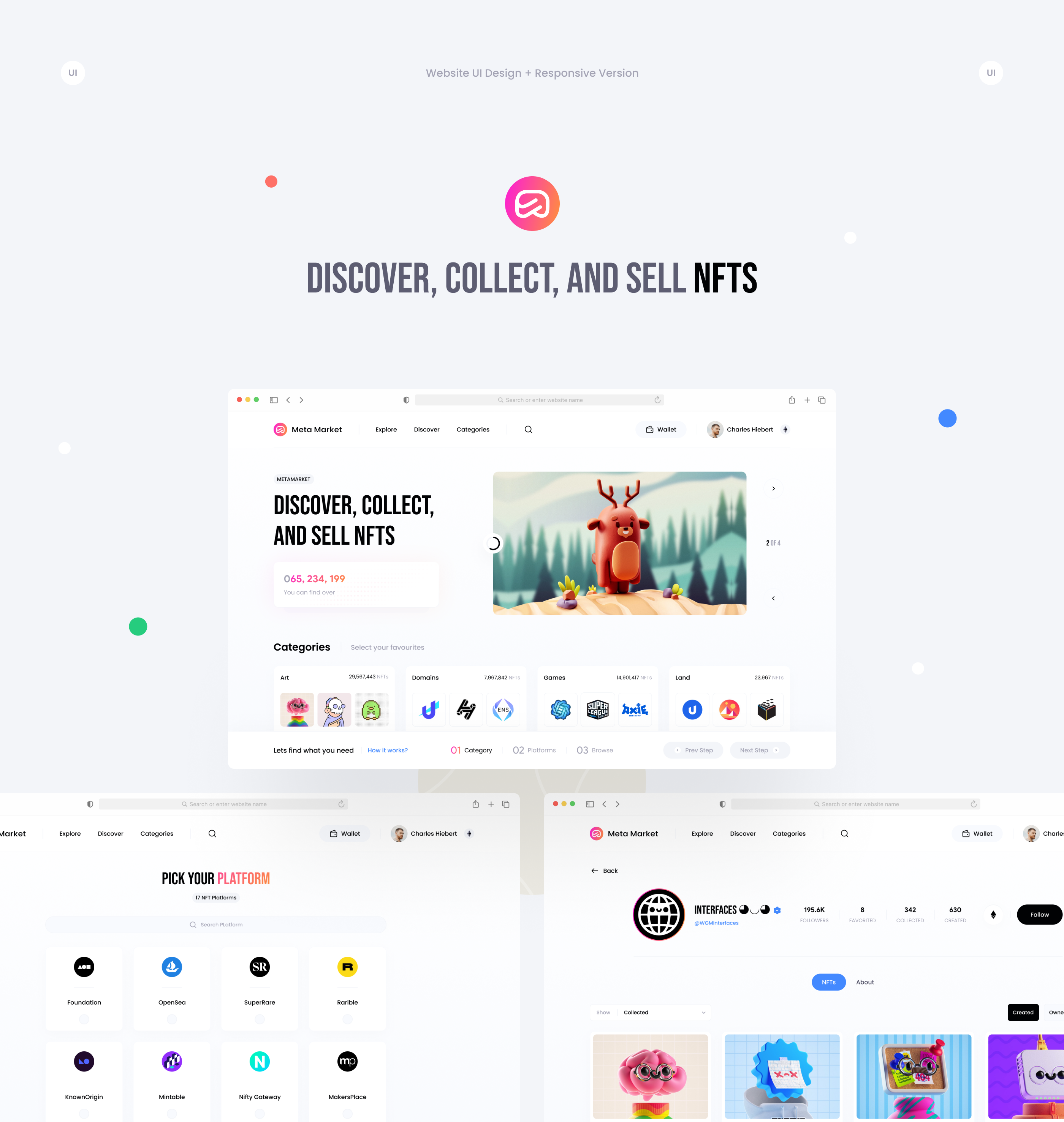 Meta Market - NFT marketplace app app design app ui case study clean clean ui landing marketplace minimal nft nft app nft marketplace nft platform nft website ui ui case study user friendly web ui website ui