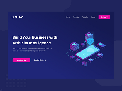 Daily UI 003 - Landing Page artifical intelligent dark figma graphic design illustration isometric landing page ui uidesign uiux ux ux design vector