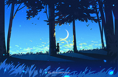 Night character design forest illustration moon night