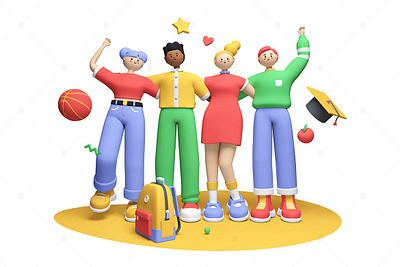 Happy Students - 3D Illustration 3d 3d character art character character design character illustrations characters elements graphic graphic design graphic elements graphics graphics design illustration popular trending trendy web design web development website