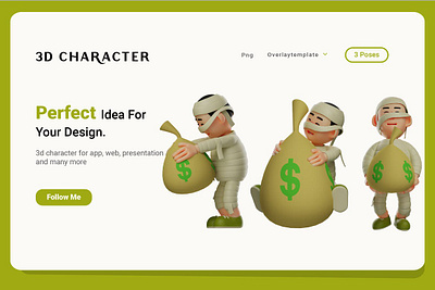 Cartoon Little Funny Mummy with Three Pose 3d 3d character art character character design character illustration elements graphic graphic design graphic elements graphics graphics design illustration mummy popular trending trendy web design web development website