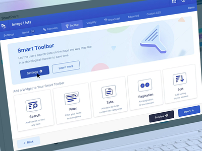 Smart Toolbar analytics animation clean controls dashboard filter interaction interface intranet product design settings slider ui web design