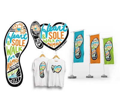 Heart & Sole Walk for Animals adobe illustrator banners dog event design graphic design logo tshirt typography vector
