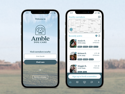 Product Design: Amble Dog Care app design blue branding design dog figma graphic design interaction logo design pet product product design prototype research service typography ui ux vector visual design