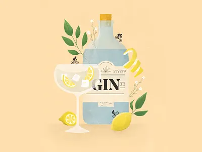 Gin & Mountain Biking alcohol art artwork bike biking cocktail design draw drawing flat gin graphic graphic design illustration illustrator lemon minimal photoshop texture wacom
