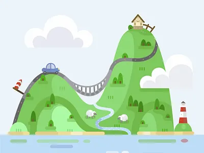 Big trip on a small island 2d child childhood flat graphic design illustration nature travel vector