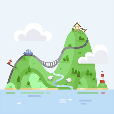 Big trip on a small island 2d child childhood flat graphic design illustration nature travel vector