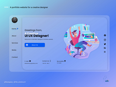 A portfolio website for a creative designer -UI design felixlk felixsolutions glassmorphism landing page rasanganaj ui ui ux designer ui ux designer for hourly rate uiux user interface design web ui ux design website redesign website ui design