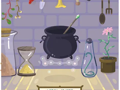 Witch crafts 2d cartoon flat illustration mobile app vector