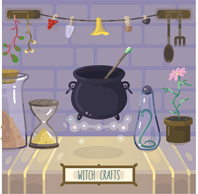 Witch crafts 2d cartoon flat illustration mobile app vector