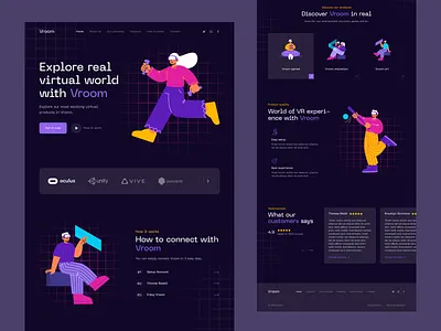 Vroom - Virtual Reality l augmented reality blockchain dark mode landing landing page metaverse nft ui ux virtual reality virtual world vr web web design website