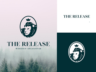 The Release brand design branding christian church crest crown faith god graphic design jesus king kingdom lion logo love nature peace trees vector worship