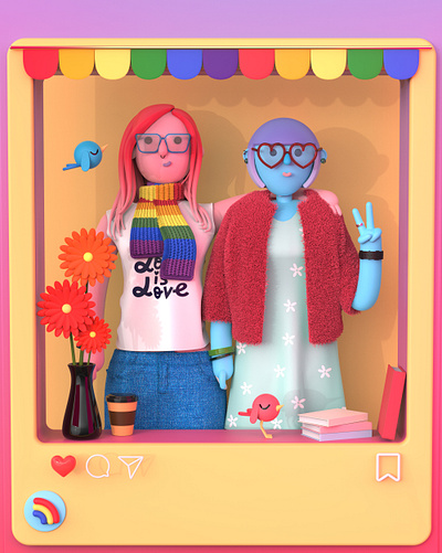 Love is Love ♥️🌈 - 3D Illustration 3d 3d assets 3d characters 3d illustration branding c4d creative design flat illustration love people pride month