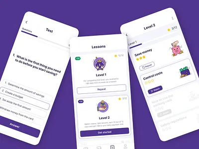 Financial education for children bank branding cleanui crypto design equal finance kids mobile money platform purple saas