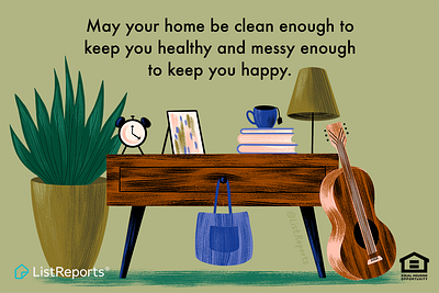 Messy & Clean guitar home house illustration lamp plant real estate