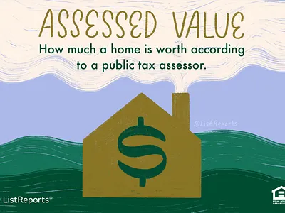 Assessed Value chimney clouds hand lettering home house illustration lettering money real estate sky texture typography