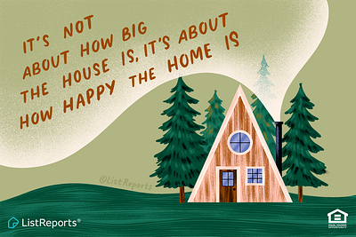 Happy Camper a frame cabin hand lettering happy home home house illustration nature tiny home trees woods